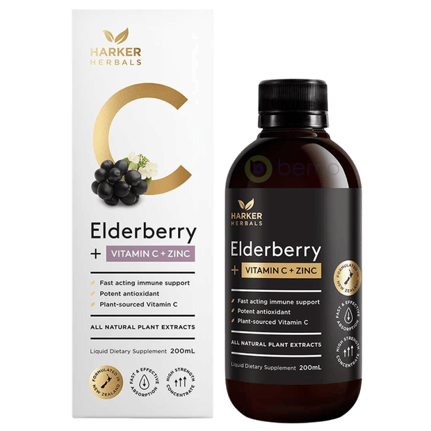 Harker Herbals, Vitamin C + Elderberry + Zinc, 200ml (6930729631908)