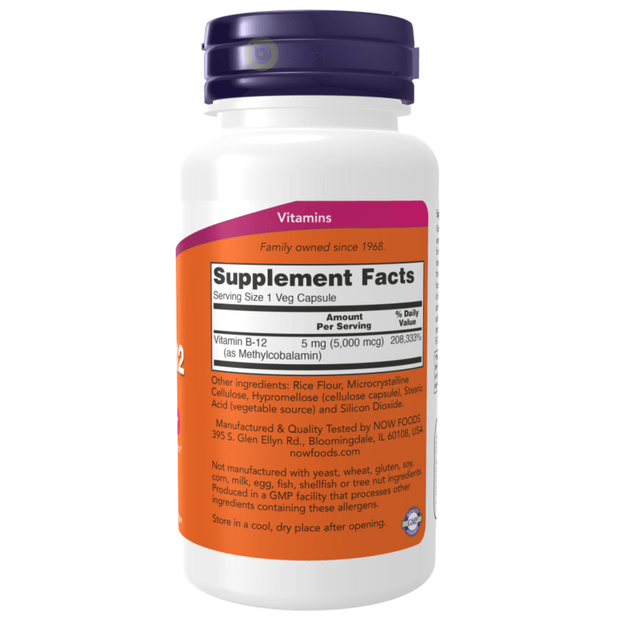 Now Foods, Methyl B-12, 5000mcg, 90 Veg Caps (8098697052412)