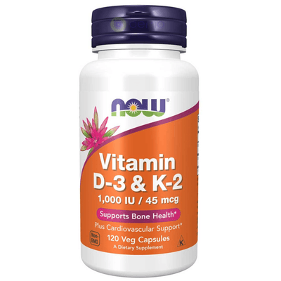 Now Foods, Vitamin D-3 & K-2, 1000 IU / 45 mcg, 120 Veg Capsules (4428901417100)