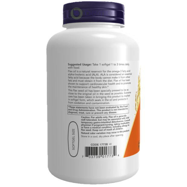 Now Foods, Flax Oil 1000 mg Vegan Formula, 120 Veggie Softgels (8566883418364)