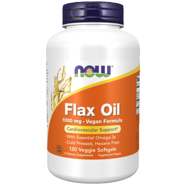 Now Foods, Flax Oil 1000 mg Vegan Formula, 120 Veggie Softgels (8566883418364)